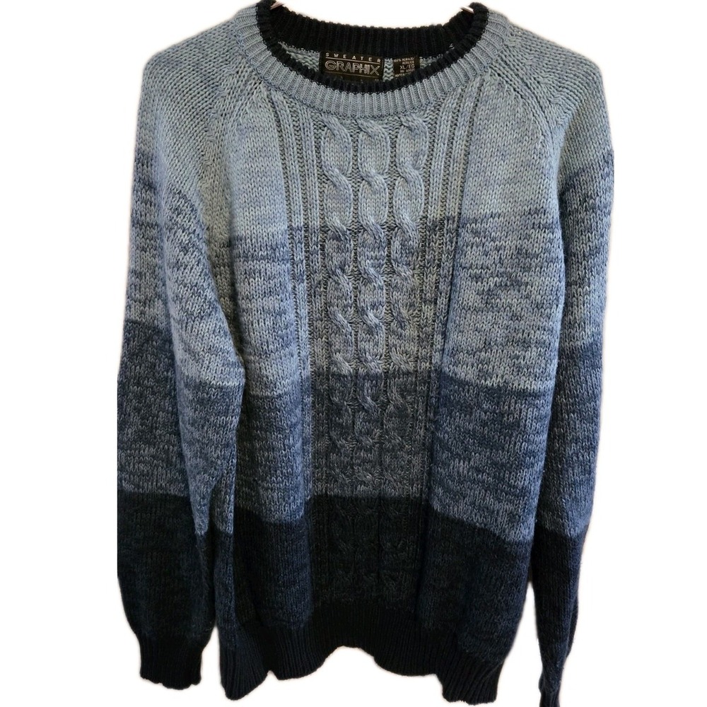 Graphix Cosby Style‎ Cable Knit Sweater Mens XL Vintage Grandpa Fisherman Blue